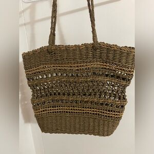Brown Woven Straw Tote Bag